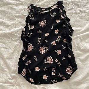 Black and Pink Floral Tank Top, XS